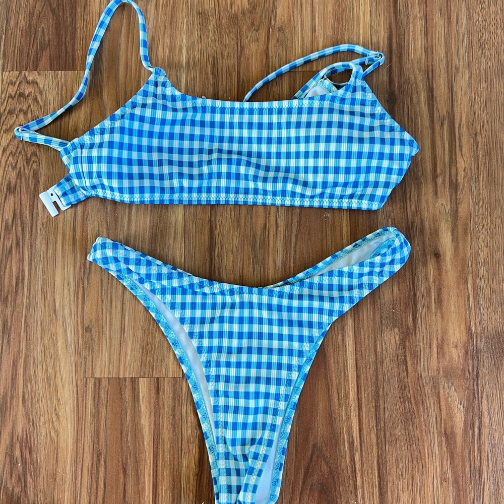 Blue and White Gingham Bikini Set